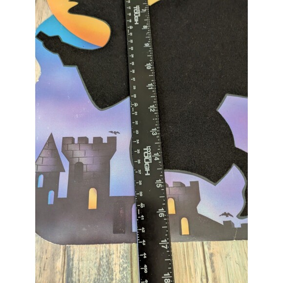 Vintage Halloween Witch Castle Bats Flocked Wall Hanging Decoration 13x17 Eureka - Picture 6 of 6